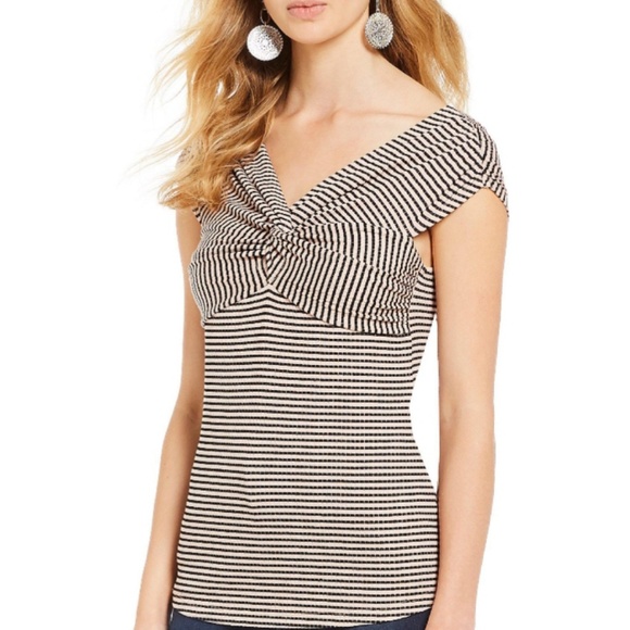 🆕 Anthropologie Stripes Blouse. Pink & Black . Ribbed Fabric. NWT - Picture 2 of 11